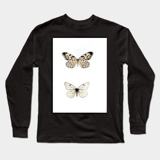 white butterfly butterflies natural history specimen poster print black white graphic Long Sleeve T-Shirt